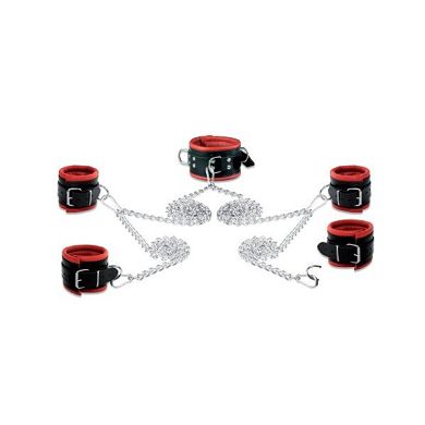 mejou Leder Ketten Fesselset in 8cm Breite. gepolstert mit weichem Nappaleder in rot