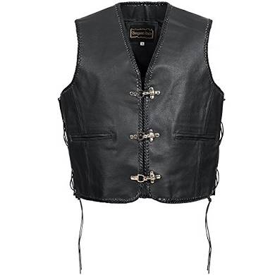 Herren Lederweste Weste Kutte Leder Biker Rocker Motorrad Clubweste schwarz