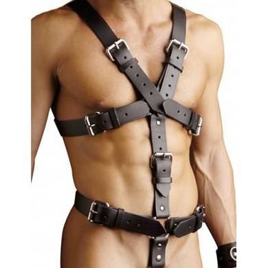 Krperharness aus Leder mit abnehmbarem Penisring