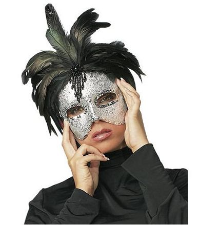 Maske silber mit Federn