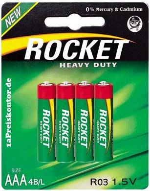4x Batterie AAA Micro Rocket Heavy Duty Green Blister - R03 / R03P / UM4