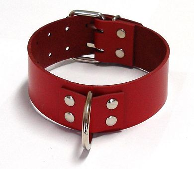 Leder Halsband mit D-Ring - BREIT rot