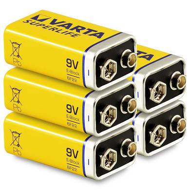 5x Varta 9V Block Batterie 6LR61 430mAh E-Block Alkaline Superlife 5 Stk