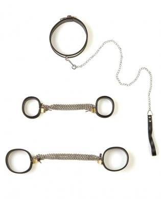 Rapture Bondage Set Fuss-. Handfesseln und Halsband aus Edelstahl (Grösse L). 1er Pac