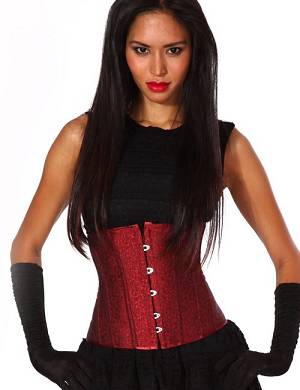 Zugeschnuert-Shop - Unterbrust-Korsett Jacquard-Musterrot