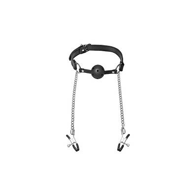 Mund Knebel Pvc Mit Brustwarzenklemme Und Kette