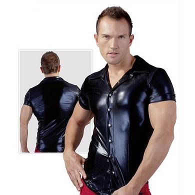 Schwarzes Wetlook-Hemd