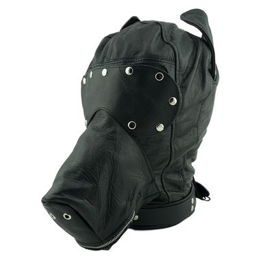  Leder Bondage Maske Hundemaske Dog Mask Maulkorb Leather Face Harness BDSM in schwarz