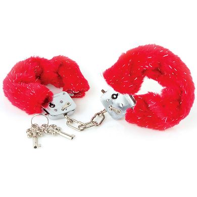 Plschhandschellen mit Glitterstreifen - rot