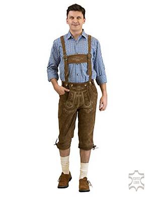 Herren Trachten Kniebund Lederhose "Franzl" inkl. H-Träger. antikbraun. von