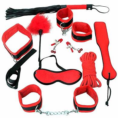 Unter dem Bett Bondageset Fesseln Systems in Rot mit 9 Stück