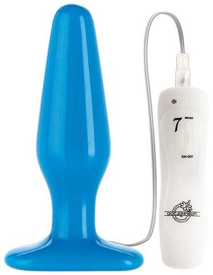 14 x 4 cm Doc Johnson vibrating GLO Butt Plug thick blue