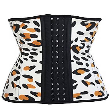 Pinkyee Damen 9 Stahl Knochen Leopard Animal Print Latex Taillenmieder