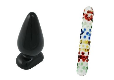 2er Set. Erotoy Designer Anal Butt Plug Glas 25 und Dildo Massagestab Glas 00 Crystal Peni