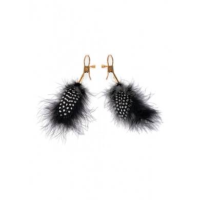 Titten Klammern mit Federn - in Gold/Schwarz