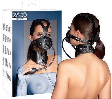 Leder-Kopfmaske mit Mundnebel zum Aufpumpen
