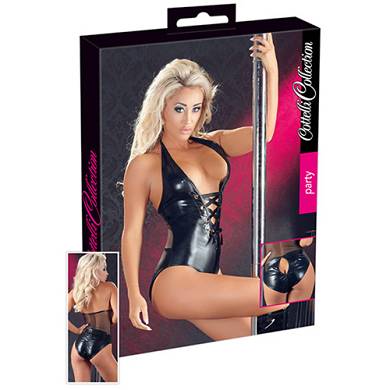 Wetlook Body mit Netzstoff - Schwarz