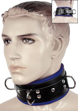 HardcoreDeLuxe - Premium-Halsfessel aus weichem Leder schwarz/blau