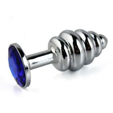  Buttplug Analplug polierter Edelstahl mit dunkelblauem Kristall - 4 anregende Wlbungen 