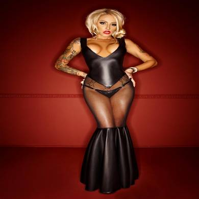 Wetlook Kleid lang mit Tllapplikation
