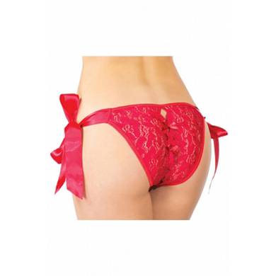 Sexy Slip aus Spitze mit offenem Schritt und Satinbndern in Rot