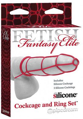 Penis-Kfig FF Elite Cockcage and Ring Set red