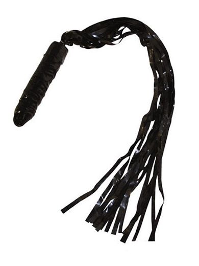 Latex-Peitsche mit Dildogriff, schwarz