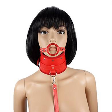Leder Halsband #10043 Halskorsett mit Gag-Ring Knebel und D-Ring. rot