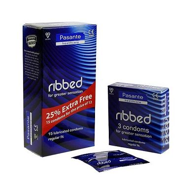 Pasante Ribbed Kondome - 3-er Pack - Pasante Ribbed Condoms - 3 pack