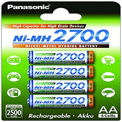 Panasonic High Capacity AA Mignon NI-MH 2700 Akku wiederaufladbar. BK-3HGAE/4BE (2.500 mAh