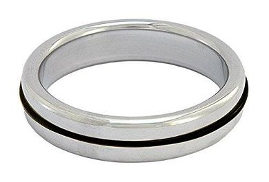 Roestvrij staal Stainless Steel Slim Cock Ring with black Band 55 mm. 1er Pack (1 x 1 St&u