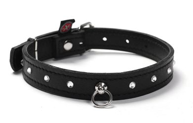 Halsband Ring der O ZIERLICH schwarz KRISTALL DeLuxe