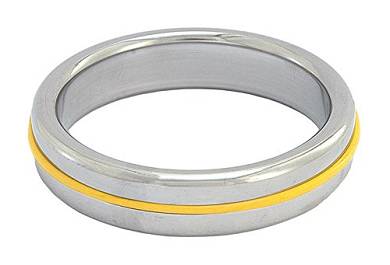 Roestvrij staal Stainless Steel Slim Cock Ring with yellow Band 40 mm. 1er Pack (1 x 1 St&
