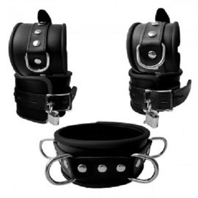 Leder Fesselset Schwarz abschliebar