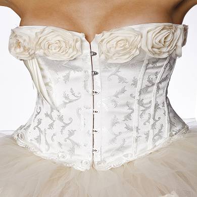 Burlesque Corsage aus Rüschen geformte Blumen weiß