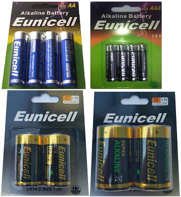 1,5 V Alkaline AA LR6 o AAA LR03 auch Akku`s, LR14 C Baby, LR20 D Mono EUNICELL