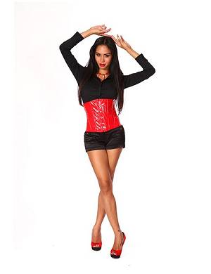 Zugeschnuert-Shop - Unterbrust-Korsett Lackrot