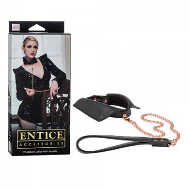 Entice - Luxus Halsband mit Leine - in Schwarz/Gold