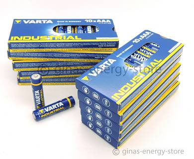100 x  VARTA Industrial AAA Micro  MN2400 IN2400 LR03 im Spenderstreifen