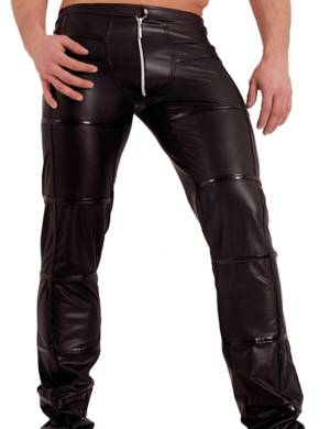 Lange Wetlook Hose mit Lackeinstzen
