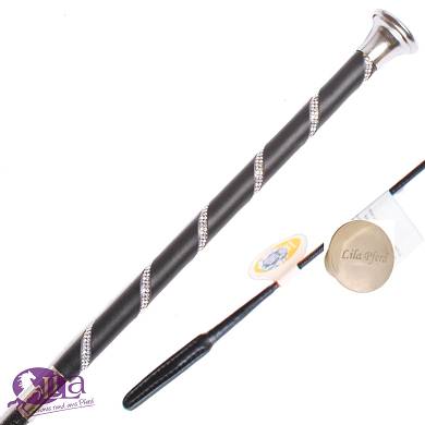 Dressurgerte Döbert schwarz Ledergriff SWAROVSKI klar - Namensgravur möglich