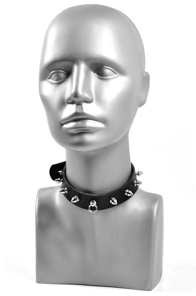 Halsband 24mm mit Ring der O und Nieten - schwarz
