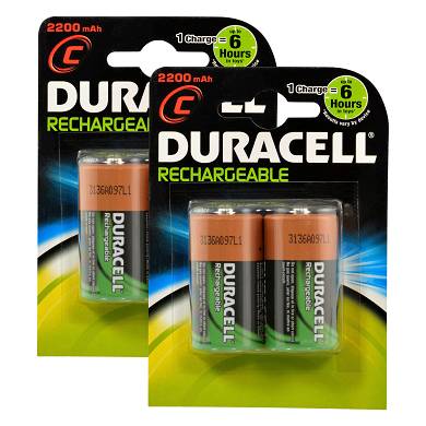 4x Duracell Recharge Ultra Akku Baby C LR14 2200 mAh Precharged 4 Stück
