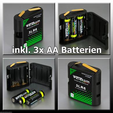 Flachbatterie Batteriebox 4,5 Volt 3 LR6 Wechselgehuse incl. 3 x  AA Batterie