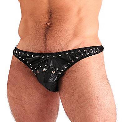 Jockstrap-Slip aus mit Nieten besetzten Leder mit Druckkn�pfen