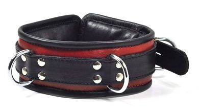 Leder Halsfessel, abschliebar - rot/schwarz PREMIUM