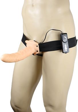25 x 4,5 cm Realistic Hollow Strap On mit Vibration flesh