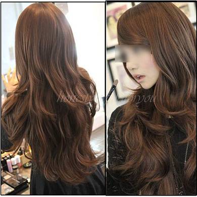 Locking Lang Perücke Braun Bob Pony Extensions Haarteile Cosplay Fasching Kostüm