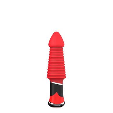 Vibrierender Buttplug in Rot mit Riffeln