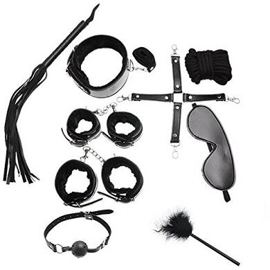 Housweety 9 teilig Schwarz SM Bondage Set Fesseln Handfesseln Fussfesseln Halsfesseln Auge